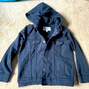Gymboree Black Denim Jacket Hooded with Sweatshirt Sleeves, Sz 5/6